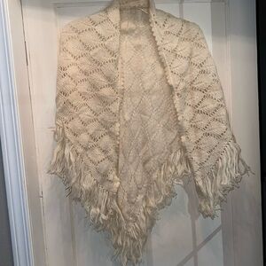 Knitted mohair fringe boho shawl